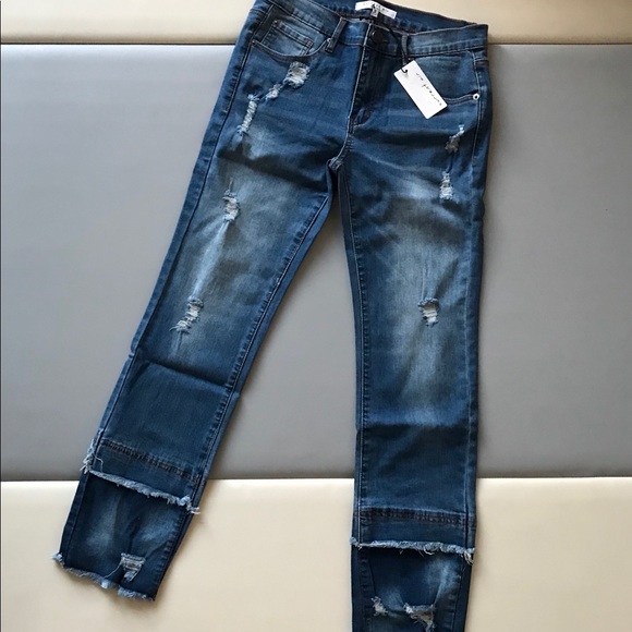 Current Air Denim - Current Air distressed kick crop denim jeans